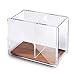 Acrylic Pen Holder, Large Capacity [2 Compartments with Wood Base] Pencil Cup Desk & Makeup Brush Organizer (4.9