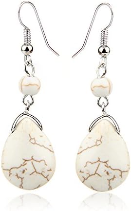 CCOHO Women Agate Stone Teardrop Earrings Dangle Ball Drop Earring Wedding Jewelry Accessories, White