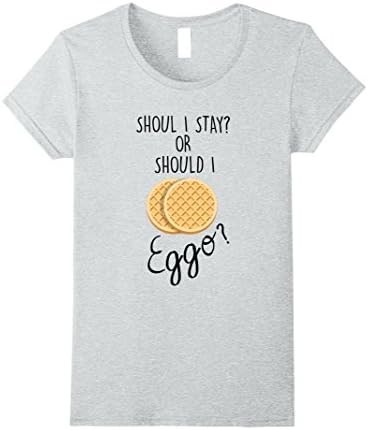 Womens Should I Stay Or Should I Eggo T-Shirt Funny Waffle Food Tee Small Heather Grey