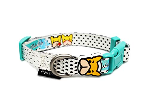 Pohshido Soft Adjustable Dog Collar White Neck 7.9~11", Bulldog Decoration Durable Collar for Dogs, Holiday Graffiti Style Dog Collar for Boys Girls, Cute for Small Dogs, Heavy Duty D Ring