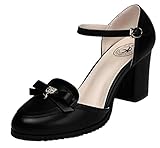 Passionow Black Friday 2015 New Style Bow Buckle Rough High Heel Women Shoes(8 B(M)US, Bl(M)US,Black)