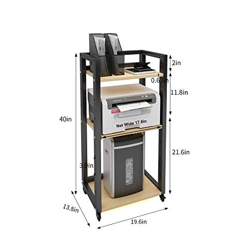 Natwind 3Tier Movable Printer Stand with Storage Black Rolling FloorStanding Deskside Shredder