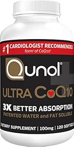 Qunol Ultra CoQ10 100mg, 3x Better Absorption, Patented Water and Fat Soluble Natural Supplement Form of Coenzyme Q10, Antioxidant for Heart Health, 120 Count Softgels