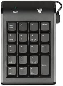 V7 Space Saving Ergonomic Spill Resistant 19 Key USB Numeric Keypad for Windows Desktop PC Notebook Laptop (KP0N1-7N0P) - Black