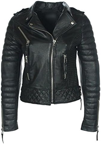 ThreadNeedle Womens Ladies Quilted Black Lamb Skin Designer Fashion Leather Jacket