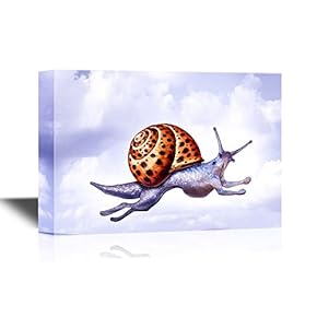 Canvas Wall Art - an Imaginary Snail with Feets Flying in The Sky - Gallery Wrap Modern Home Art | Ready to Hang - 12x18 inches