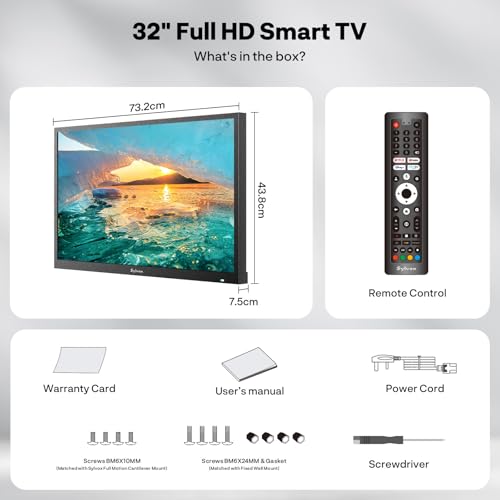 SYLVOX 32" Outdoor TV, 1080P FHD Smart TV, 1500 Nits Full Sun Readable, IP55 Waterproof Television for Balcony Terrace Yard, Built-in Google Cast, Voice Remote & Dual Speakers (2025, Pool SE)