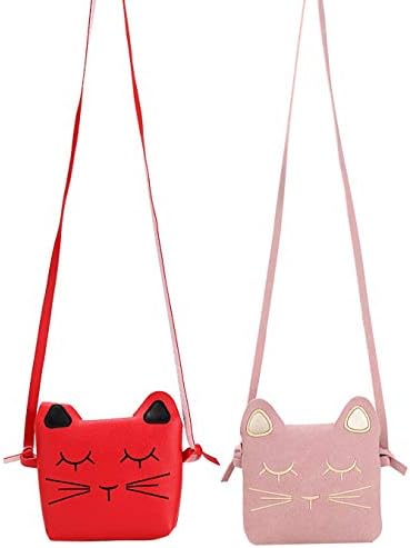 WODISON 2 Different Material Little Girls Purses Cute Cat Shoulder Crossbody Bag