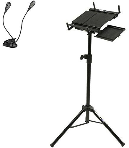 Quik Lok Multi-Function Adjustable Tripod Stand w/ Pull-Out Mouse Tray For Laptops, Tablets, Music Sheets, MIDI Devices, Small Mixers w/ Ivation Music Clip Light