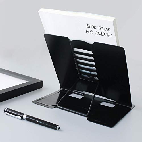 CY craft Adjustable Book Stand,Metal Book Holder and Page Paper Clips-Cookbook Reading Rest Portable Lightweight Bookstand-Textbooks Bookstands-Tablet Cook Recipe Stands,Black,7.5×8.3 Inch,Pack of 1