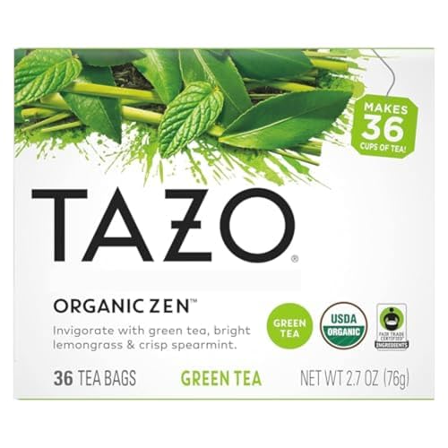 TAZO ORGANIC ZEN GREEN TEA, CAFFEINATED TEA WITH REFRESHING LEMONGRASS & SPEARMINT, 36 TOTAL BAGS