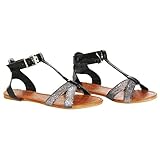 Twisted Women's Daisy Glitter Overlay Patent T-Strap Flat Sandal