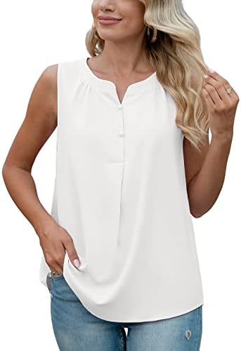 QUEZHU Sleeveless Blouses for Women Summer Casual V Neck Chiffon