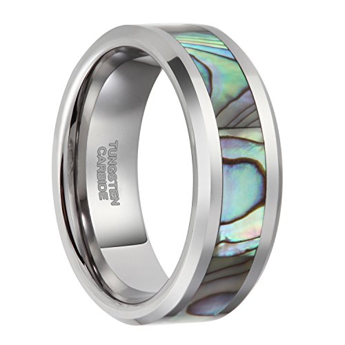Frank S. Burton 4 mm 6 mm 8 mm Anillos de incrustación de concha de abulón de tungsteno para hombres Mujeres Parejas Opal Wedding Band Tamaño 4-15 ...
