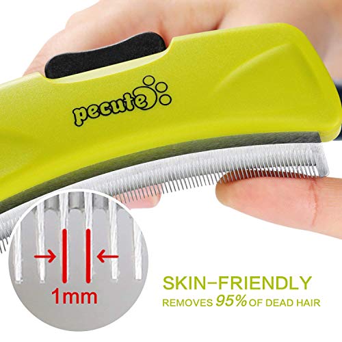Pecute Hundekämme Fellpflege Kamm Klingekamm Entfilzungsmesser Fell-Entwirrer Haarentfernung Pflegebürste mit Selbstreinigung Pelzentferner Taste und Gekrümmte Klinge für lange und kurze Haare --- 100 mm Klingen / 76 mm Klilnge