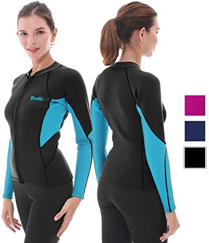 Goldfin Women's Wetsuit Top, 2mm Neoprene Wetsuit Jacket Long Sleeve Front Zip Wetsuit Shirt for Diving Snorkeling Surfing Kayaking Canoeing