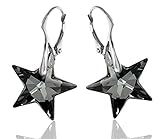 Royal Crystals Sterling Silver Made with Swarovski Crystals Grey Black Star Dangle Leverback Earrings
