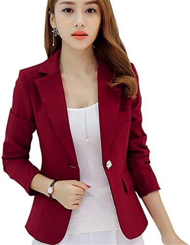 HaoMing Long Sleeve Peplum Solid Color Casual Work Blazer for Women #3 Burgandy M
