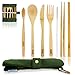 Newman Ware Bamboo Utensils Set, 8-Piece Travel Utensil, Eco-Friendly Bamboo Cutlery Set, Lightweight, Compact, Portable and Reusable Utensils with Case - Wooden Kitchen Kit