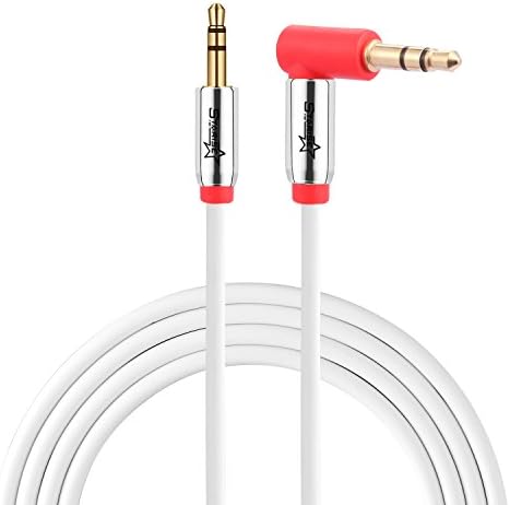 Starise Aux Cable 90 Degree 10 Feet - 3.5mm Male to Male Right Angle Stereo Audio Cable - White