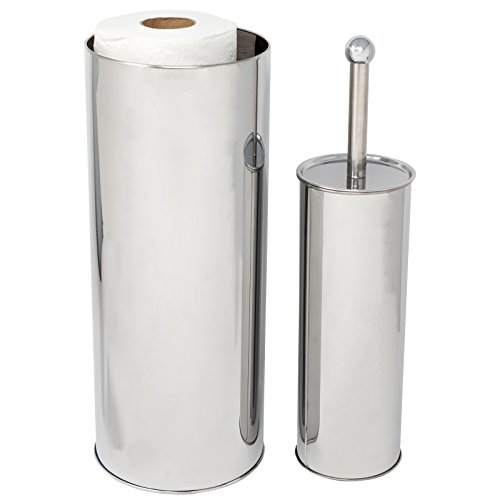 Huji Stainless Steel Toilet Paper Canister and Toilet Brush Case Holder Set Bathroom Accessory Set Gift Set (1, Set of 2)