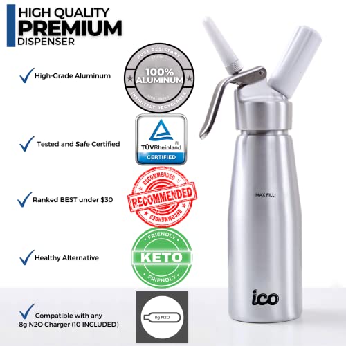ICO Professional Aluminum Whipped Cream Dispenser for Homemade Whipping