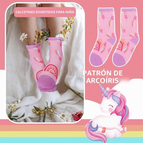 6 pares de meias para meninas Bebé riscas arco-íris Estrelas Clouds Meias Crew Soft Comfortable Presentes 9-14 anos Tamanho 32-38