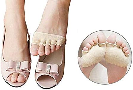 AGE CARE 1 Pair of 5 Toes Breathable Cotton Half Insole Sponge Cushion Pads and Metatarsal Sore Forefoot Support Massage Toe Socks for Ballet Dance
