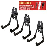 3pcs Garage Hanger Hooks for Hanging Ladder Hose Extension Cord Shovel Bike Chair Garden Tools, [UPGRADE VERSION] Wall Mount Organizer Storage Holder with Longer Screws Included and Anti Slip Rubber