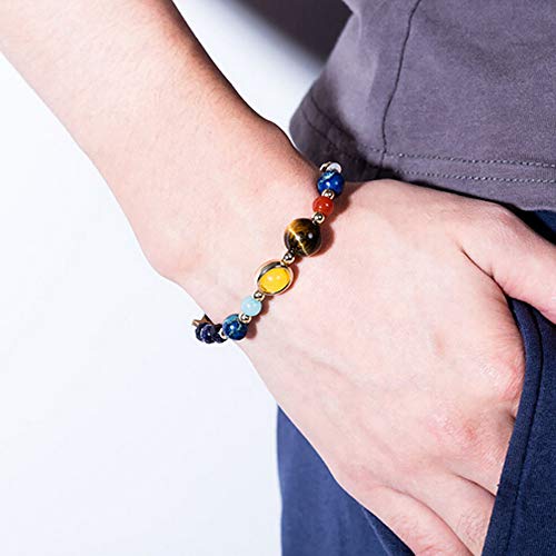 DZTZ Natural Stone Combination Bracelet,Solar System Eight Planetary Bracelets Natural Stone Bead Bracelet (B)