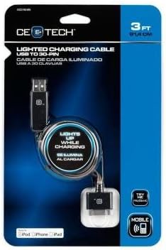 3 ft. USB to 30-Pin Lighted Charging Cable - Black-CE Tech-New SKU 37