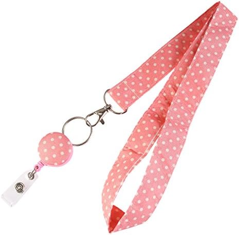 Latest Release Pink Spots Cloth Strap Neck Lanyard Cute ID/Name Badge Holder+Gift Lanyard+24 inch Retractable Cord Badge Reel Clip For Teacher,Doctor,Nurse,Employee,Exhibiton