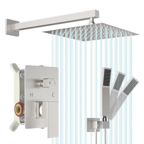 Votamuta Shower Faucet Set Brushed Nickel Shower System,Shower Faucet with 10 Inch Rain Shower Head and Handheld,Shower Faucets Sets Complete Shower Combo Set Rough-in Valve and Trim Kit Include