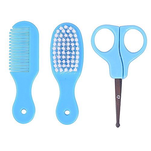 Lanlan 10PCS Infant Kids Care Kit Baby Grooming Health Hair Care Products Kits Newborn Gift Box ( Nail Clipper Set Thermometer Brush Scissors Comb etc) Blue - Thumbnail 3