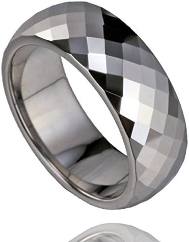 8mm Silvery High Polished Men's Multi-faceted Dome Tungsten Carbide Ring Size 6 to 11 (6.5)