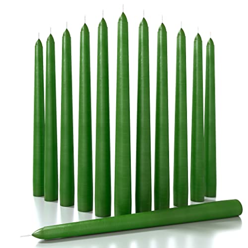 CANDWAX 12 inch Taper Candles - Set of 12 - Dripless and Smokeless - Unscented - Slow Burning - Ideal for Christmas - Green