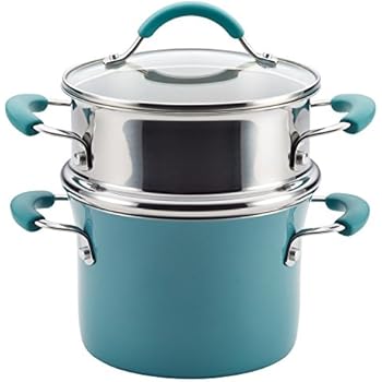 Rachael Ray 16799 Cucina Nonstick Sauce Pot/Saucepot with Steamer Insert and Lid, 3 Quart, Agave Blue