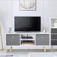 Aingoo White Modern TV Stand Wooden 43IN Console Table Table with Media Shelf Large Drawer Storage White MDF Fabric Holds up to 45" TV