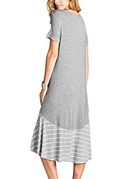 Roskiki Vestido de verano casual, con bolsillos, dobladillo alto y bajo, de manga corta, cuello redondo