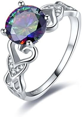 Jrose Rainbow Topaz Elegant Anniversary Bridal Wedding Band Engagement Ring set 925 Sterling Silver