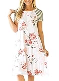 LOSRLY Women Floral Striped Short Sleeve Crewneck T-Shirt Dress Tunic Midi Dress