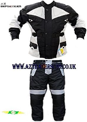 AZ MOTORCYCLE BIKERS MEN/WOMEN'S CE ARMOUR CORDURA 2 PIECE SUIT 100% WATERPROOF BLACK AND WHITE All Size's