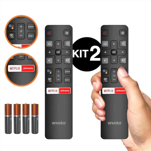 Kit 2 Controle Remoto Para Tv Tcl 4k Smart Android Teclas Netflix Globoplay GooglePlay Semp Tcl 32S6500S 40S6500FS 43S600FS 43 50 55 Polegadas Led Lcd Hd Uhd Oled e Qled Marca Enveloz