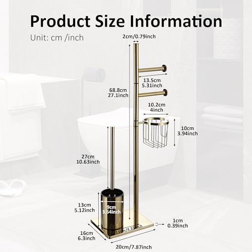 Toilet Paper Holder Set Gold Stainless Steel Freestanding Toilet Brush and Storage Basket Perfect for Organizing Bathroom with Elegance and Practicality