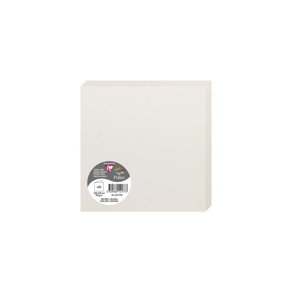 Clairefontaine 12177C Pack of 25 Double Cards Square Format 16x16cm 210gsm Pearl Grey Invitation Card Events Correspondence Pollen Range Smooth Premium Paper — image 1