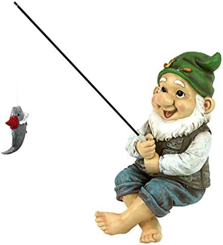 Garden Gnome Statue - Ziggy The Fishing Gnome Sitter - Outdoor Garden Gnomes - Funny Lawn Gnome Statues