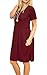 AUSELILY Women's Solid Plain Summer Short Sleeve Deep red Burgundy Flowy Tunic Dress for Work Wine Red S