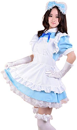 tzm2016 Women's Anime Cosplay party Costumes Lolita Dress French Maid Costumes ( 4 pcs as a set including dress; apron; blue riband; headwear )