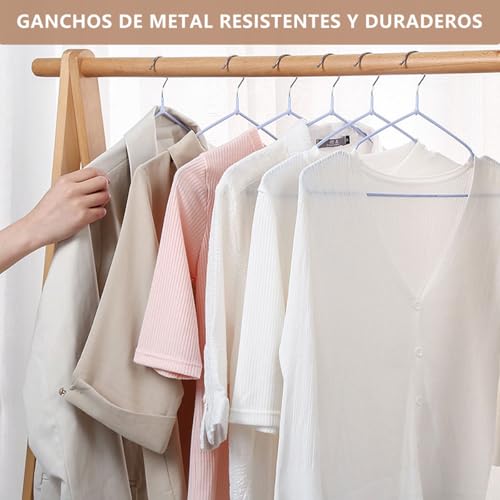 MXHIGO 50Pcs Ganchos de Acero Aleado con Recubrimiento de Goma Antideslizante, 40CM Ganchos para Ropa con Ranuras, Antióxido y Duradero, Perchas para Pantalones, Vestidos, Camisa, Abrigos de Adultos