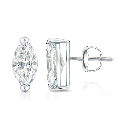 14k White Gold V-End Prong Marquise-cut Diamond Stud Earrings (1/2-2ct, O. White, I1-I2) Screw-Back